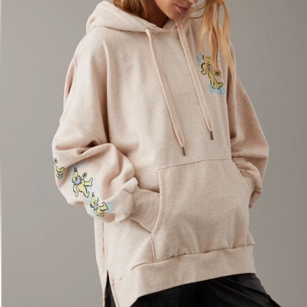 AE American Eagle Grateful Dead Graphic Big Hug Oversized Hoodie tan beige S